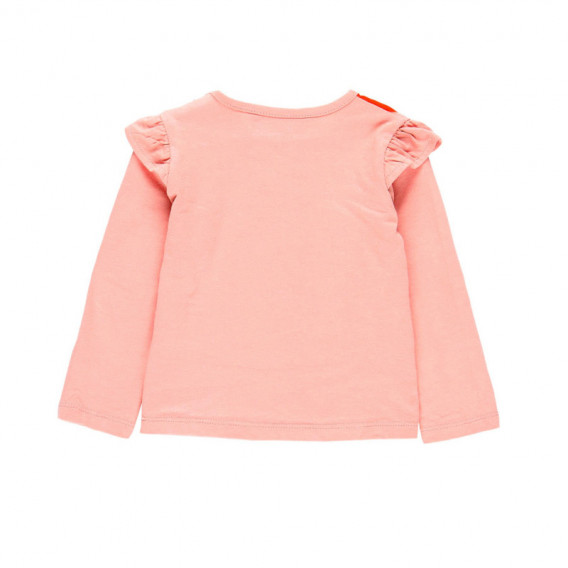 Розова памучна блуза с дълъг ръкав за момиче с къдрички на раменете Boboli 98910 2