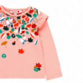 Розова памучна блуза с дълъг ръкав за момиче с къдрички на раменете Boboli 98911 3
