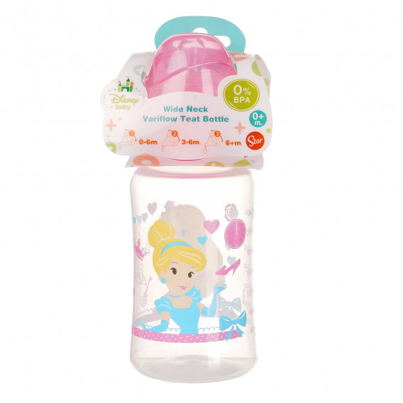 Пластмасово шише със силиконов биберон с регулируем поток - Princess, 0+ месеца, 240 мл, за момиче Disney Princess 99482 2