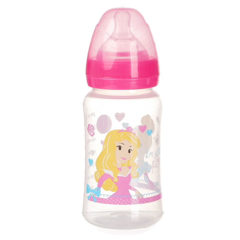 Пластмасово шише със силиконов биберон с регулируем поток - Princess, 0+ месеца, 240 мл, за момиче  99483