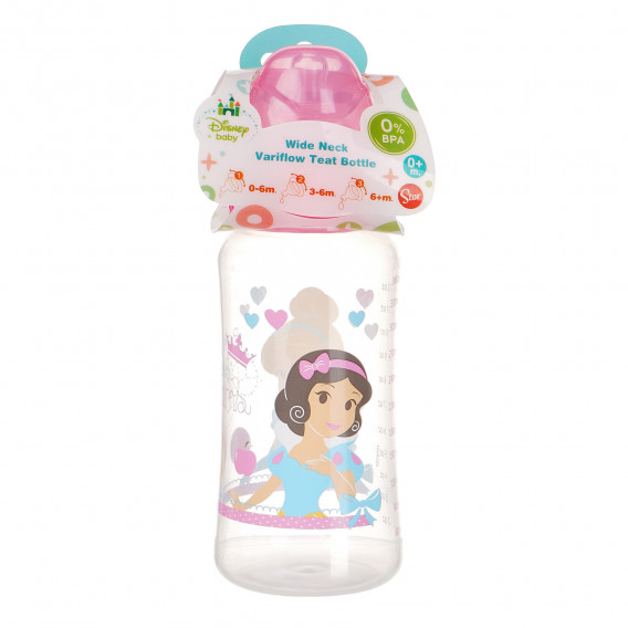 Пластмасово шише със силиконов биберон с регулируем поток - Princess, 0+ месеца,360 мл за момиче Disney Princess 99490 